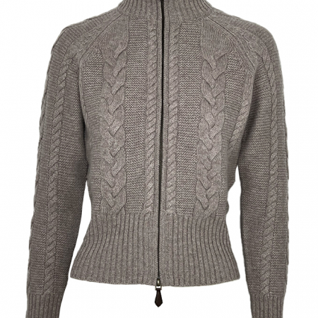 Cadigan aus Cashmere in Sand mit Zopfmuster, Vorderansicht