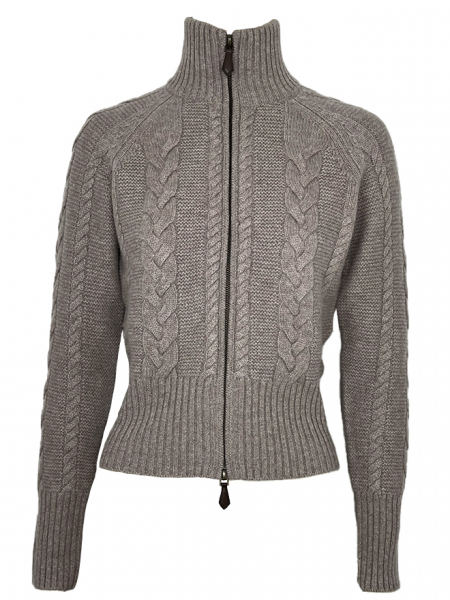 Cadigan aus Cashmere in Sand mit Zopfmuster, Vorderansicht