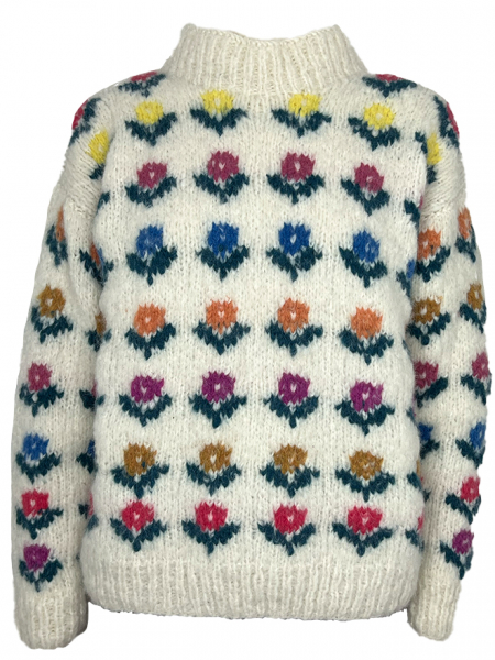 Alpaka Pullover in creme mit Blumen