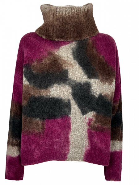 Cashmere Rollkragenpullover in bunt, Vorderansicht Damen