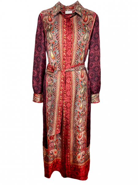 Seidenkleid Paisley in burgundy, Vorderansicht Damen