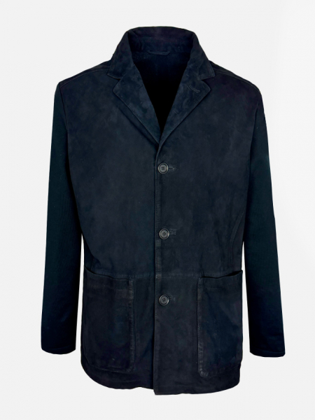 Gimo's - GMS75 Ledersakko dunkelblau Ziegenvelours Herren Vorderansicht