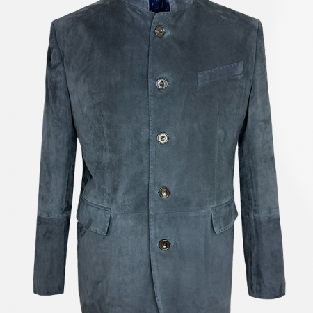 Habsburg Veloursleder Sakko Vincent in Dunkelblau mit Stehkragen