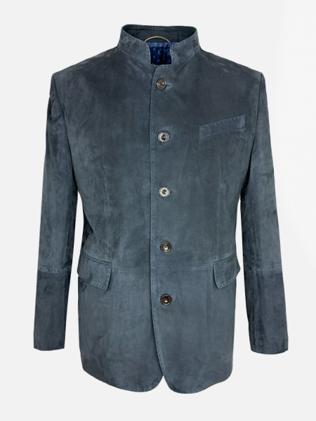 Habsburg Veloursleder Sakko Vincent in Dunkelblau mit Stehkragen