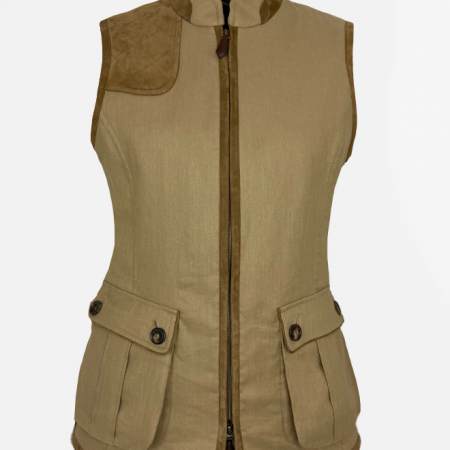 Habsburg Weste Falkenstein beige Damen Leinen Vorderansicht