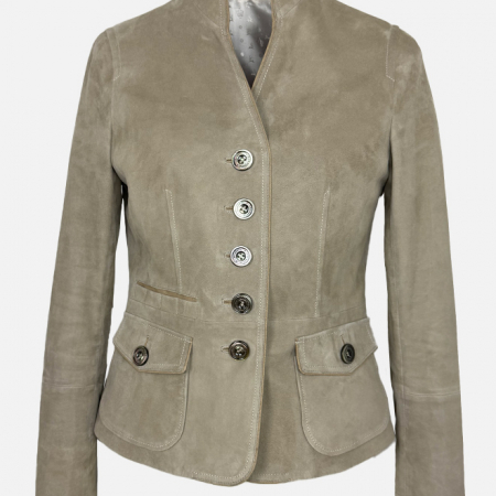 Habsburg Lederjacke Ehrenheim aus Lammvelours in sand mit taillierter Silhouette