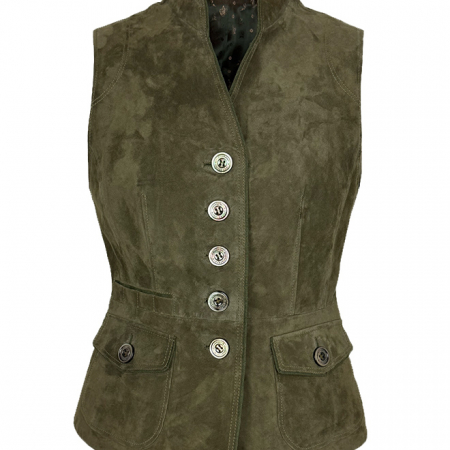 Habsburg Lederweste Elsenheim aus Lammvelours in oliv mit taillierter Silhouette