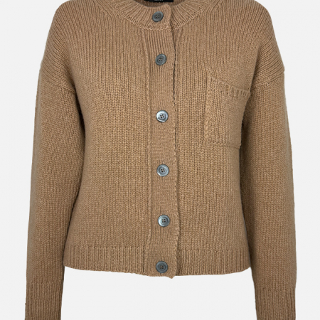 Incentive Kaschmir-Strickjacke Rundhals in Cognac aus feinem Cashmere