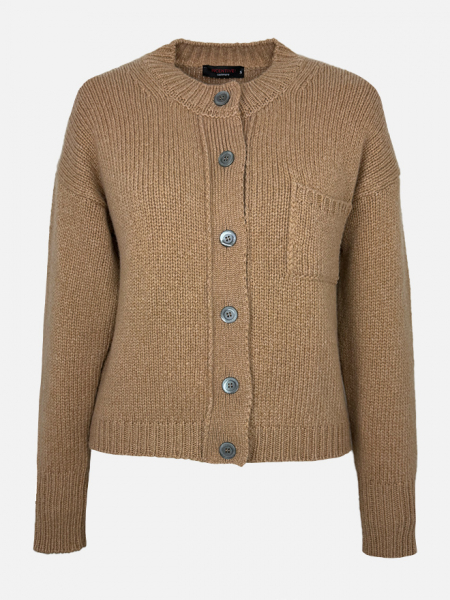 Incentive Kaschmir-Strickjacke Rundhals in Cognac aus feinem Cashmere