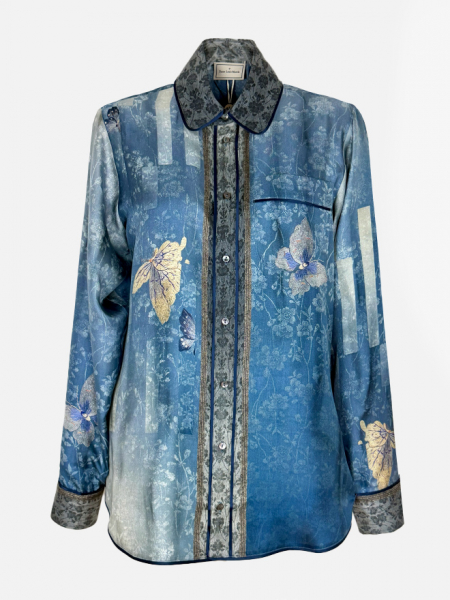 Pierre-Louis Mascia Seidenbluse Aloe blau Damen Vorderansicht