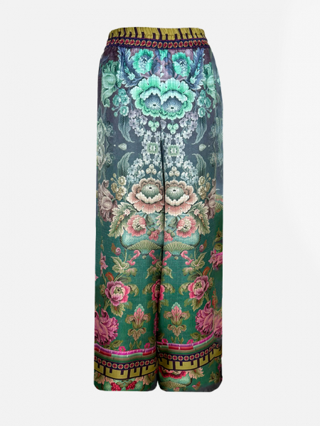 Pierre-Louis Mascia Seidenhose petrol floral Damen Vorderansicht