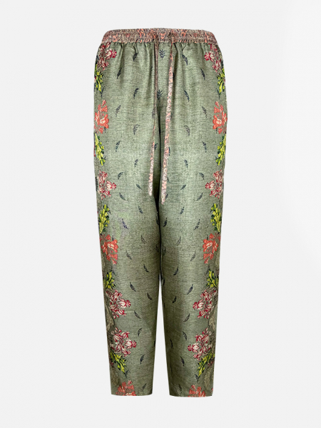 Pierre-Louis Mascia Seidenhose oliv floral Damen Vorderansicht