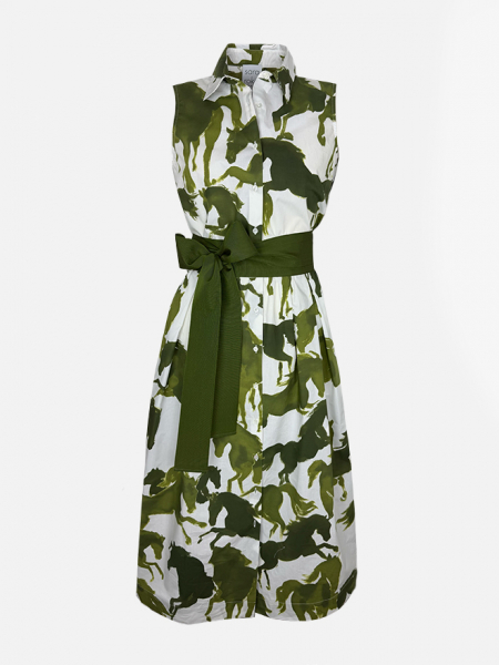 Sara Roka Kleid Zalla weiß grün Horse Print Damen Vorderansicht
