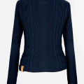 Habsburg Strickjacke Donna in Dunkelblau aus Baumwoll-Cashmere mit Zopfmuster und femininer Silhouette Rückenansicht