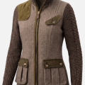 Habsburg Jacke Cleo Braun Taupe-Seitenansicht der taillierten Hybrid-Jacke mit Strickärmeln