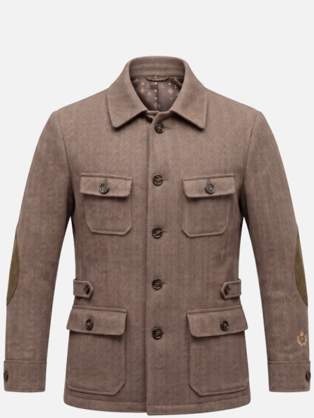 Habsburg Herrenjacke Feistritz in braun beige aus Fischgrat-Wollgewebe- Vorderansicht